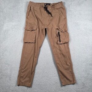 Akademiks Mens XL Cargo Jogger Pants Brown Elastic Waist Utility Streetwear